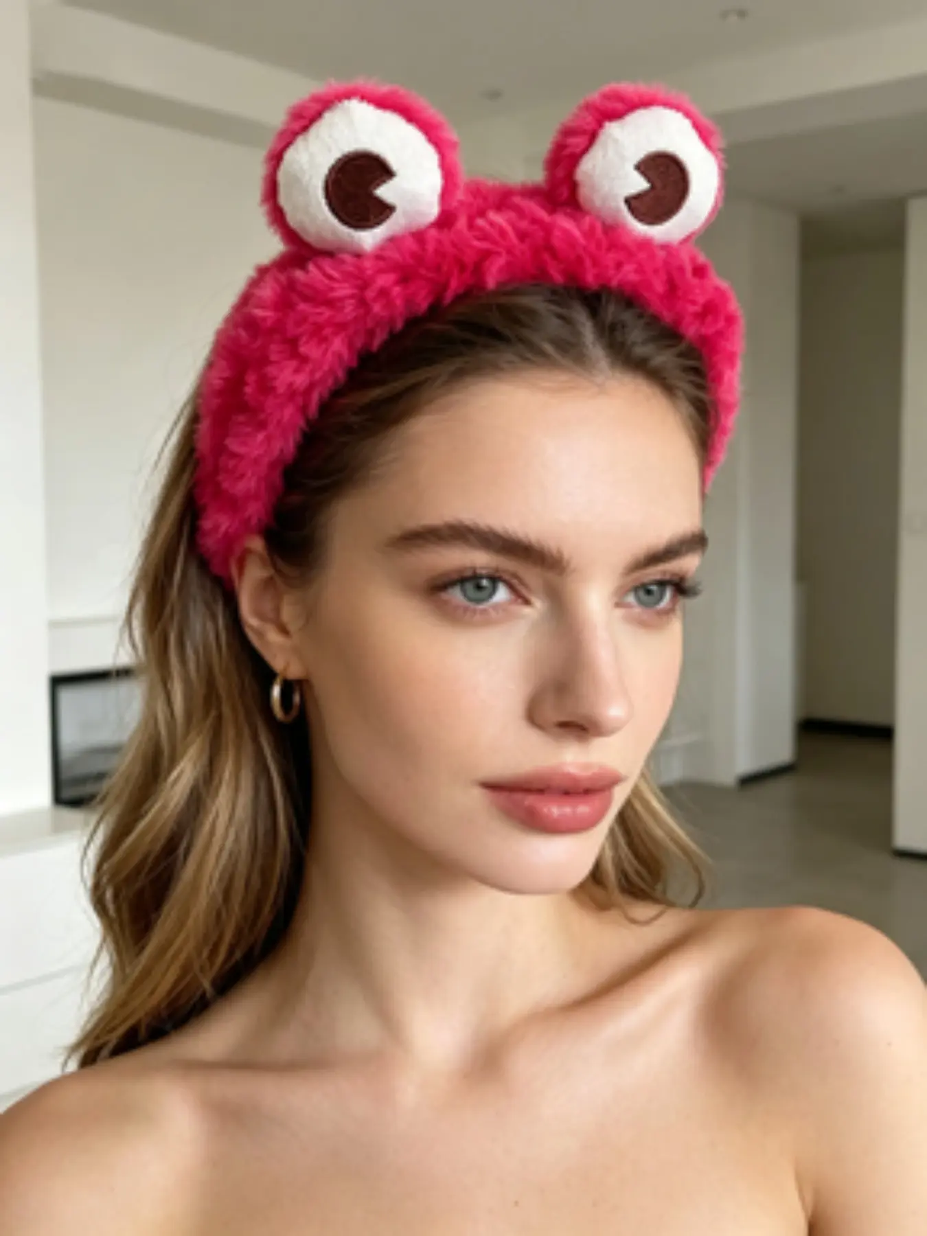 American-Style Frog Big Eye Headband, Cartoon Hair Hoop for Women, Make Up Headband, Plush Non-Slip Accessory, Ideal for Face Washing & Masks