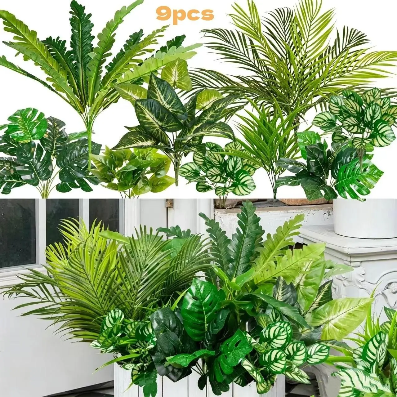 New 9-piece artificial plants for Halloween and Christmas home decoration - UV-resistant, realistic touch fake greenery flower dried ornaments, realistic plastic shrubs - Suitable for both indoor and outdoor use - Ideal gift for moving decoration, porch,