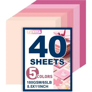 40 Sheets 8.5" x 11" Colored Cardstock, 5 Assorted Pink Shades of 180GSM/65LB Construction Paper for Printing, Card Making, DIY Crafts, School Supplies, Party Decorations