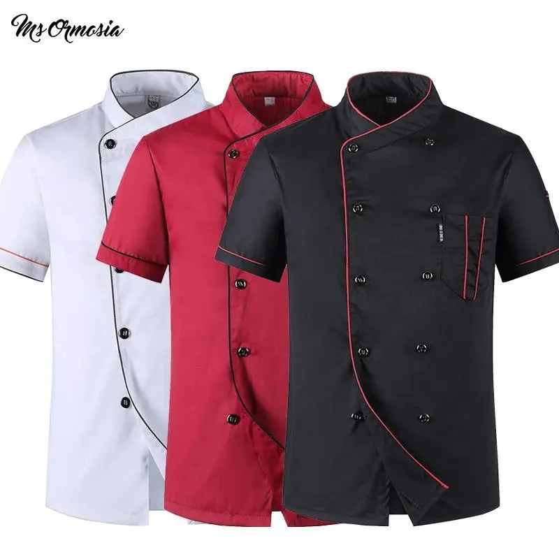 Women's 2-Piece Double-Breasted Short-Sleeve Chef Set - Button-Closure Chef Jacket & Apron, All-Seasons Uniform for Restaurant Food Service Staff