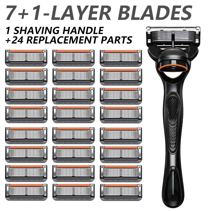 Men's Manual Razor Set, Manual Shaver, 1 Handle with 24-48 Replacement Blades, Sharp Durable, Easy to Clean, Facial Shaving Tool for Men