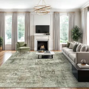 [Summer Win] ComiComi Modern Abstract Green Multi-Tonal Area Rug, 5x7/6x9/8x10 High-Density Low Pile Machine Washable Rug, Water-Resistant, Non-Slip, Stain-Resistant Rugs for Living Room, Bedroom (Suitable for Kids)