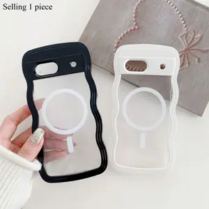 For Google Pixel 10 Pro 9 Pro 8 9A 7A Magnetic Wireless Charging Phone Case Candy Color Creative Curly Wavy Transparent Cover