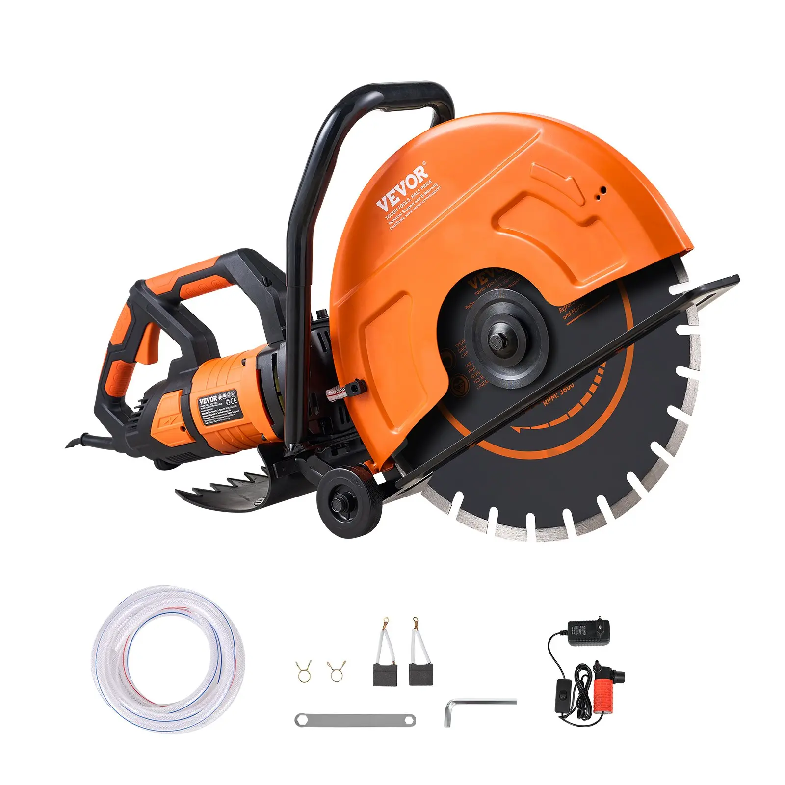 VEVOR Electric Concrete Saw, 16 in, 3200 W Motor Circular Saw Cutter with Max. 6 in Adjustable Cutting Depth, Wet Disk Saw Cutter Includes Water Line, Pump and Blade, for Stone, Brick
