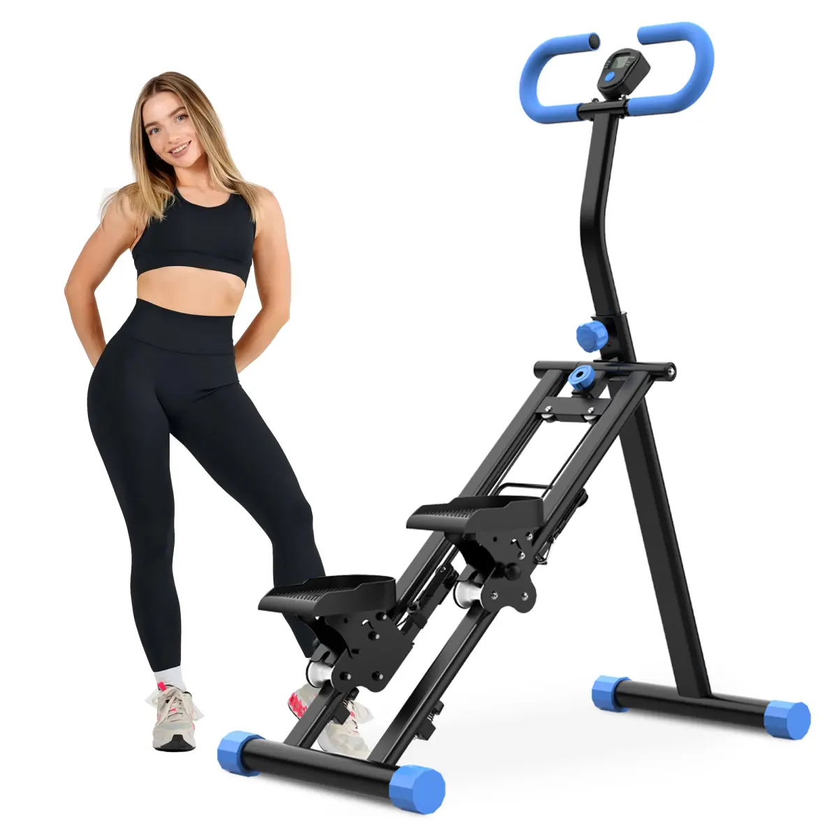 Aobtkel Vertical Climber Stair Stepper - Unisex Home Gym Full Body Workout Equipment with Stable Frame, Adjustable Handlebar, Data Display, Folding Store, Climb Simulate Function - Blue