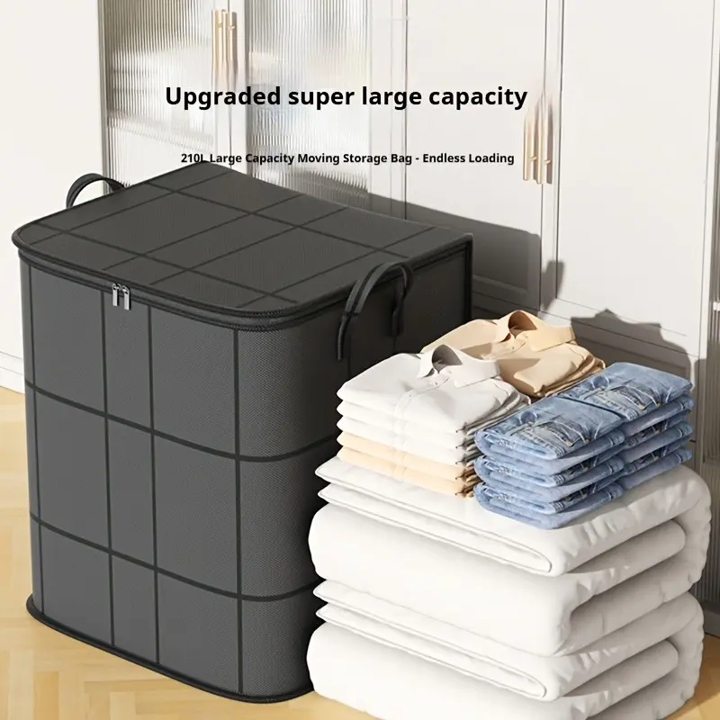 3/6Pcs Gray Large‑Capacity Foldable Closet Storage Bags, Stackable Storage Containers, Thickened Moving Packing Bags With Dual Zippers And Carry Handles, Organizer For Clothes Quilts Bedding, Space‑Saving For Moving, Travel, Closet And Under‑Bed Storage