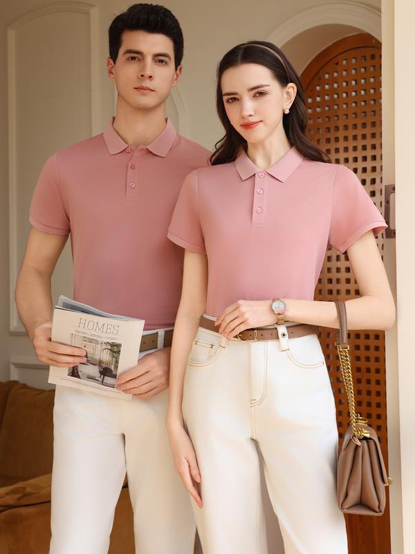 Women's Classic Polo Shirt Short Sleeve T-Shirt, Comfortable Versatile Solid Color Top, Unisex, Perfect for Valentine's Day Work Sports Casual Wear