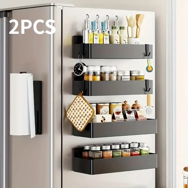 Refrigerator Magnetic Storage Rack Set Organiser, Multi-layer Spice Sorting Rack for Household Kitchen, Storing Various Seasoning Bottles, Oil and Vinegar, Spices, Tea Bags, and Small Kitchen Utensils