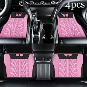 4pcs Pink Butterfly Print Car Floor Mats Car Accessories Suitable for Fit, Non-Slip Driver/Passenger/Rear Liners, Precise Edge-Sewn, Durable Auto for Easter & Mother's Day Gifts for, 2D Flat Automotive Mats