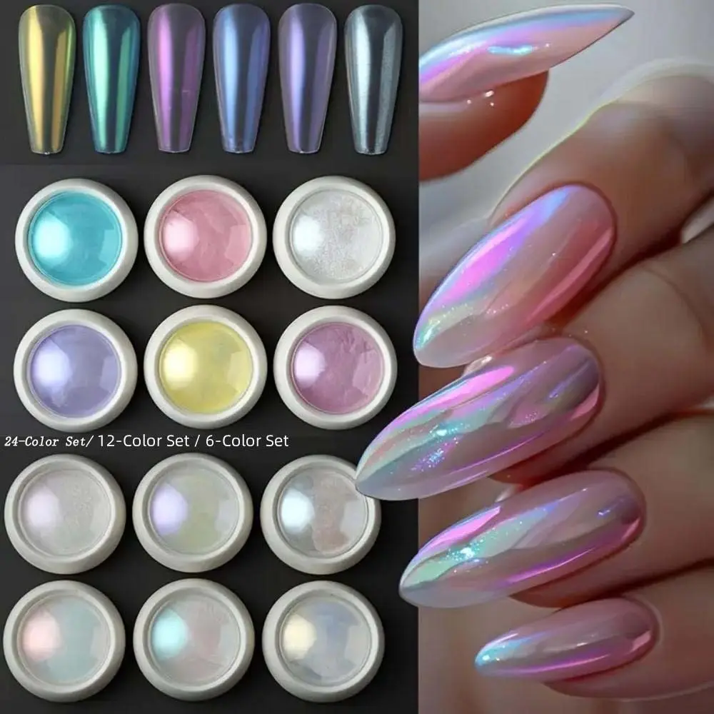12pcs Aurora Nail Powder Set, Blue Chrome Glitter UV Gel Polish Nail Art Design Dip Powder, Manicure Kit for Nails, Non-Flammable Liquid, Translucent Glitter, Nail Art Supplies