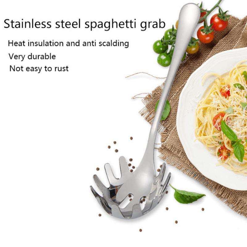 1 Piece Stainless Steel Pasta Fork, Kitchen Long Handle Noodle Spoon Server, Spaghetti Strainer, Best Cooking Tool
