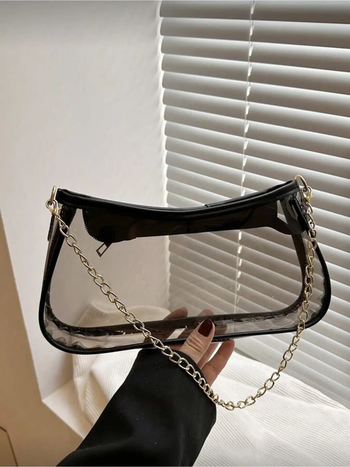 Fashion Color Block Transparent Chain Shoulder Bag Women Girls Teenagers College Students Office Workers Casual Shopping Wallet Carrying Travel Outdoor Picnic Daily Commute Crossbody Bag