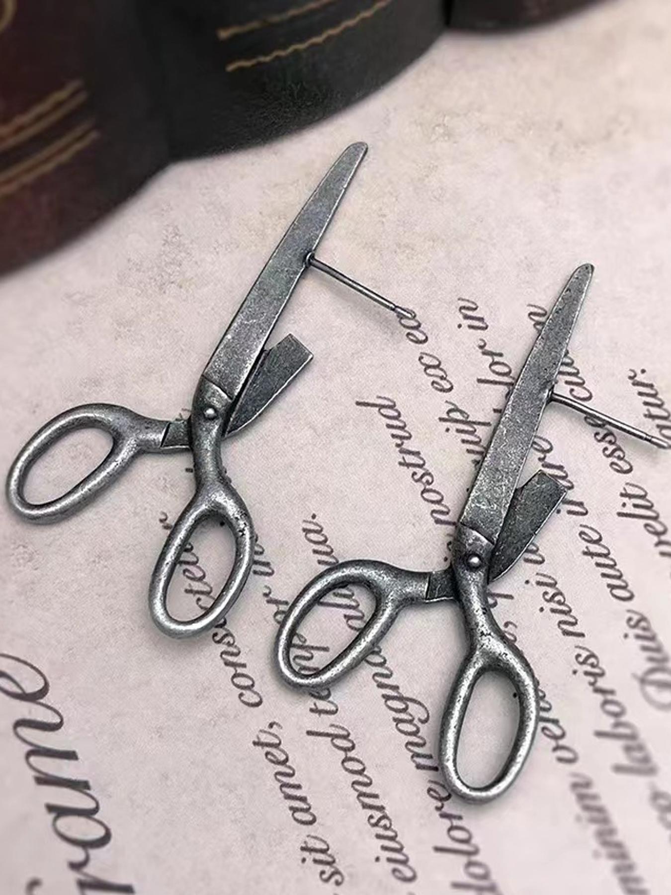 1 Pair Women's Punk Style Plain Color Stud Earrings with Scissors Design, Casual Trendy Stud Earrings, Fashionable Jewelry
