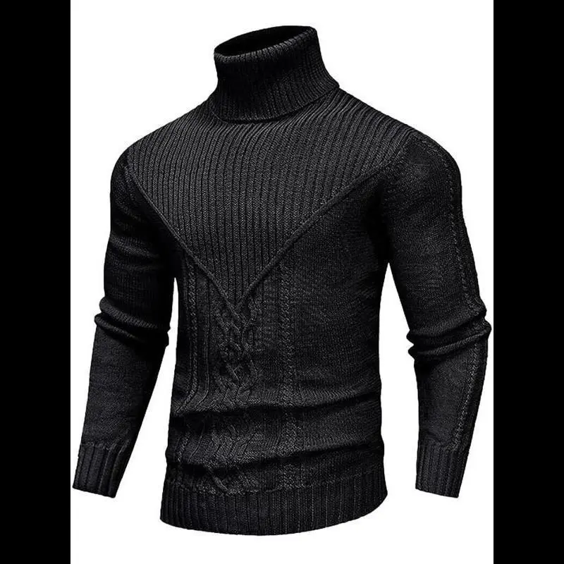 Men's Solid Color Textured Turtleneck Sweater, Regular Fit Casual Long Sleeve Jumper for Fall & Winter, Knitwear for Daily Wear
