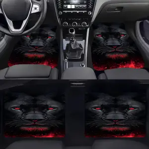 Car Floor Mats, 4pcs Black Panther Pattern, Material, Sleek Dark Appearance, Red Eyes & Whiskers Design, Suitable for Car Interior Decoration, Adds Depth & Contrast to Your Vehicle's Floor