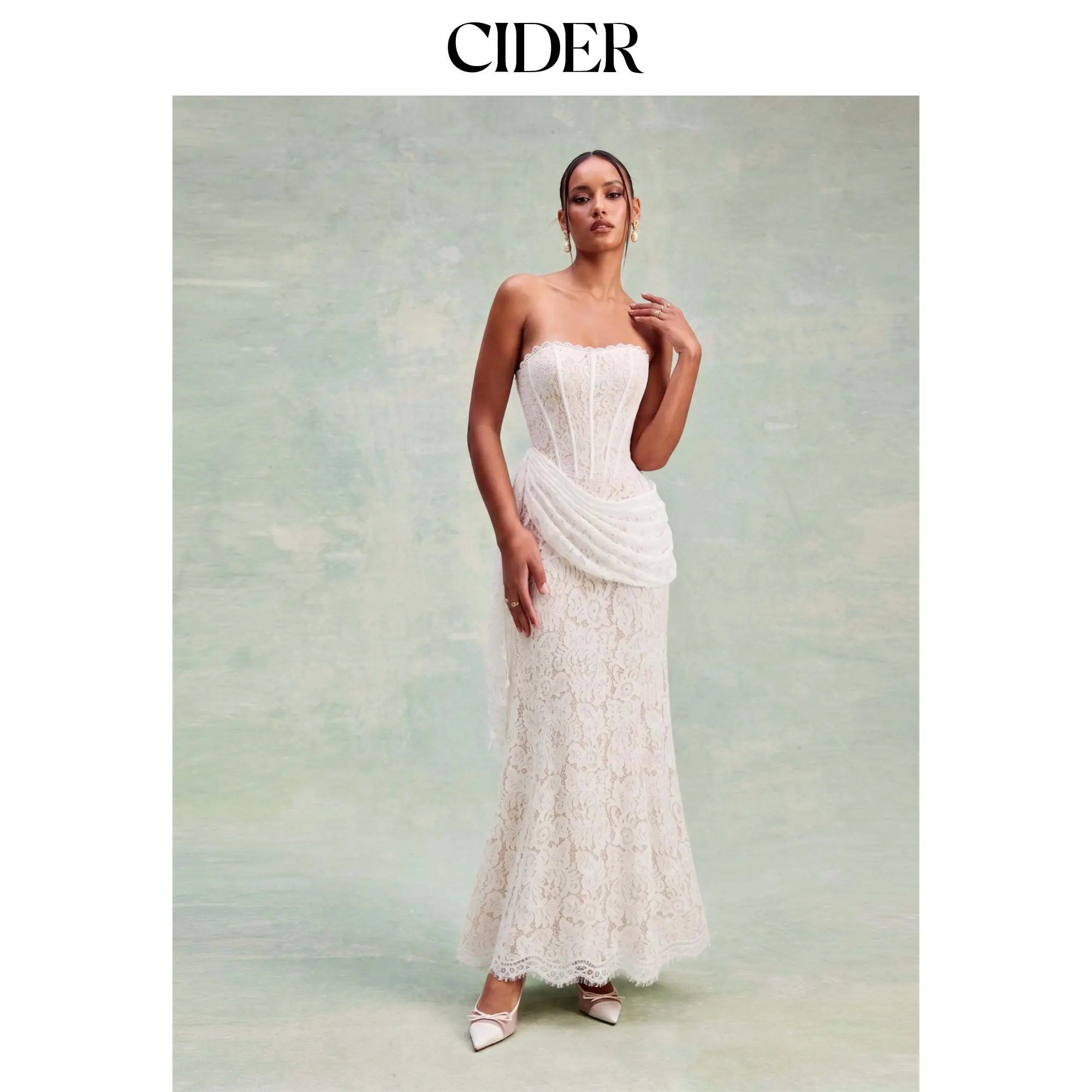 Cider Lace Floral Bandeau Applique Mermaid Maxi Dress SohoChic
