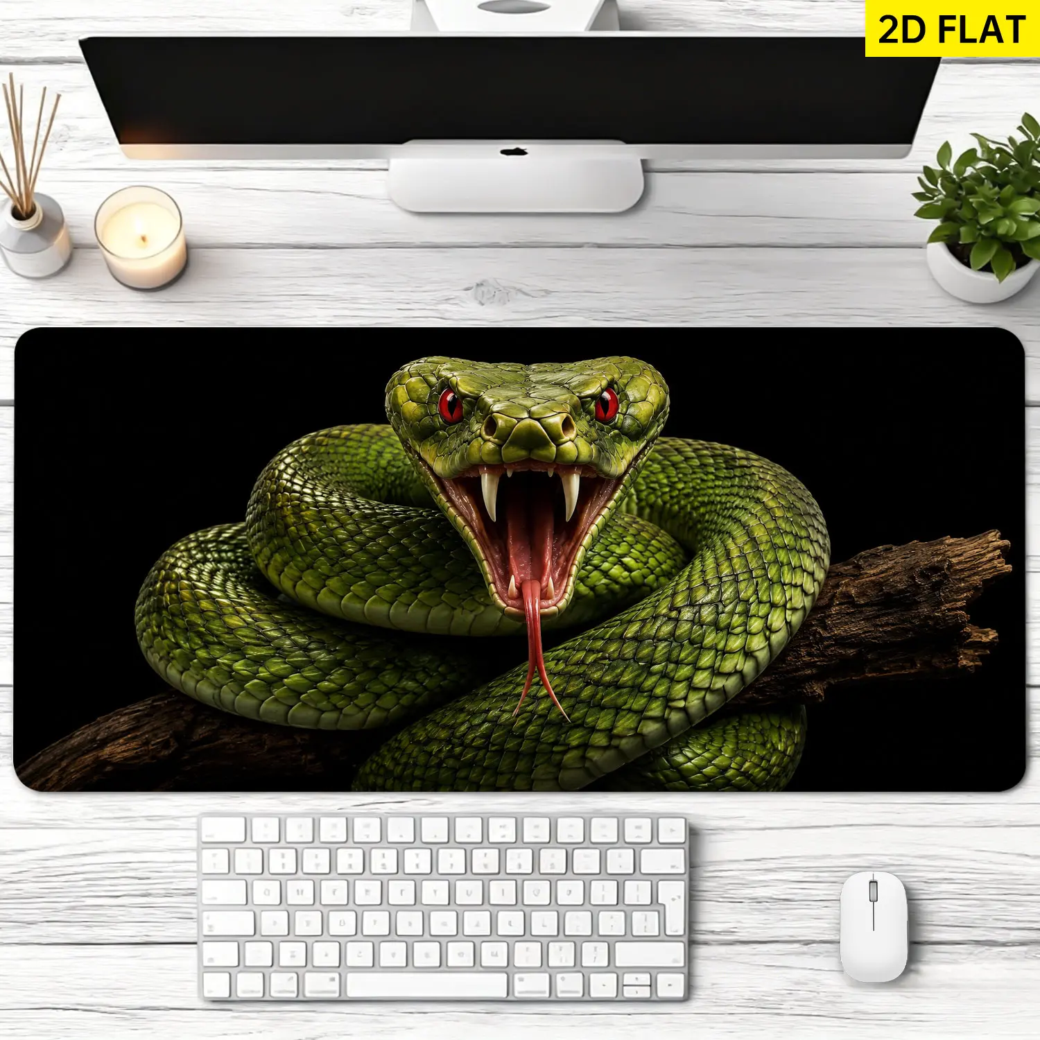 Extra Large green viper snake Mouse Pad, Non Slip Rubber Pad, Desktop Decoration Drotection Pad, Washable, Lock Edge Multi Size, Premium Multipurpose Mousepad For Home, Office, Gift for Family and Friends