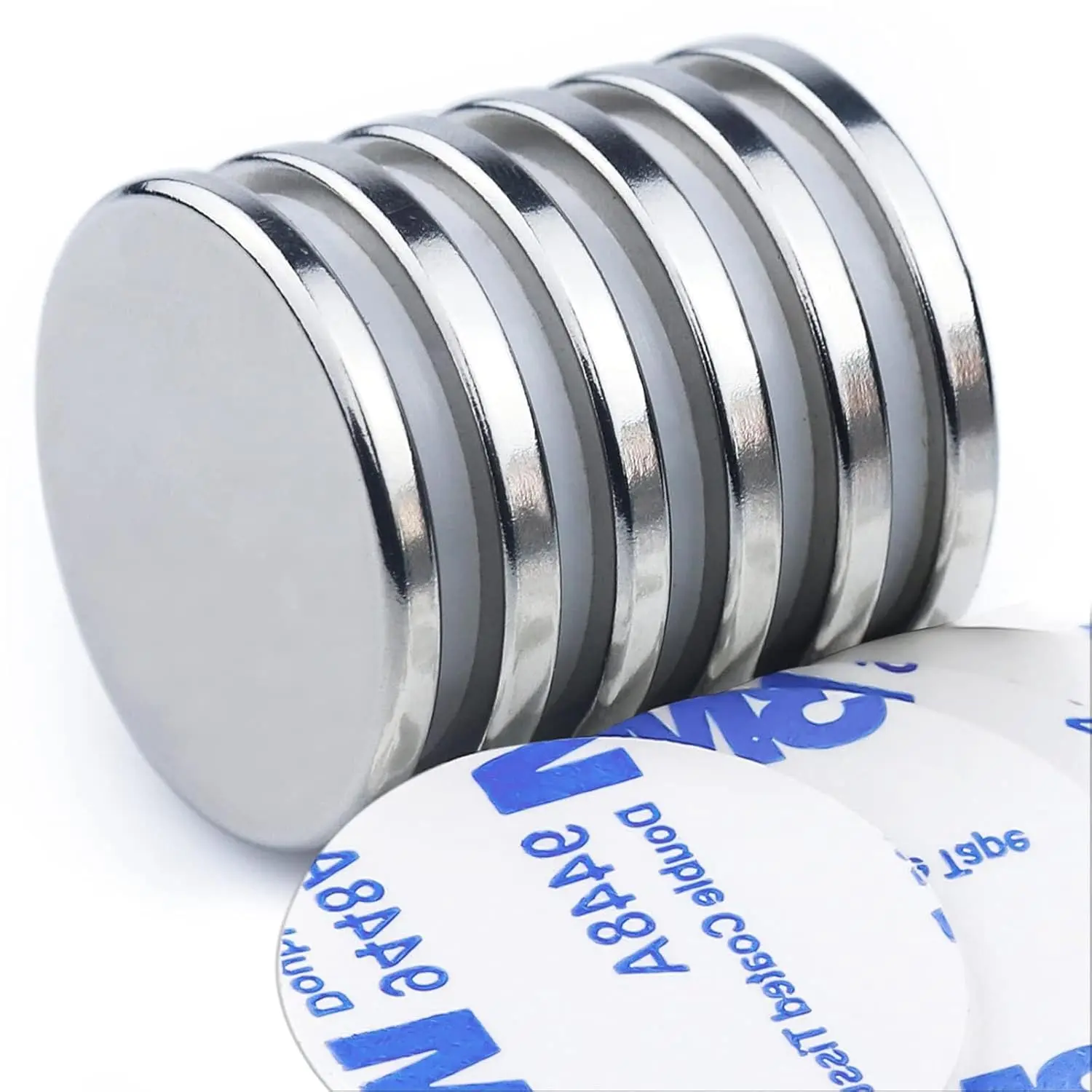 Magnets, 6 Pack with Sided Backing| 1.26"x0.12" Round Neodymium Disc Rare Earth for Fridge Classroom DIY Building Scientific Craft and Office