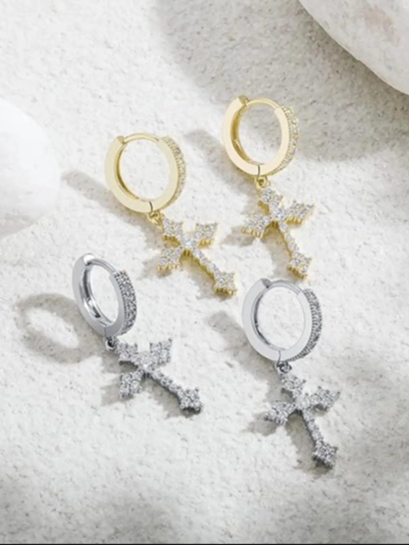 Universal Earrings for Men and Women, Cross Pendant Earrings, Hoop Earings, Hypoallergenic, and Silver Color Huggie Hoops, Lightweight, Fashionable