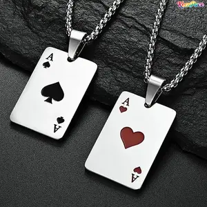Trendy Poker Card Necklace, Red Ace of Hearts & Black Ace of Spades Pendant Necklace, Stylish Fashion Jewelry, Unisex Accessory, Perfect Gift for Men and Women