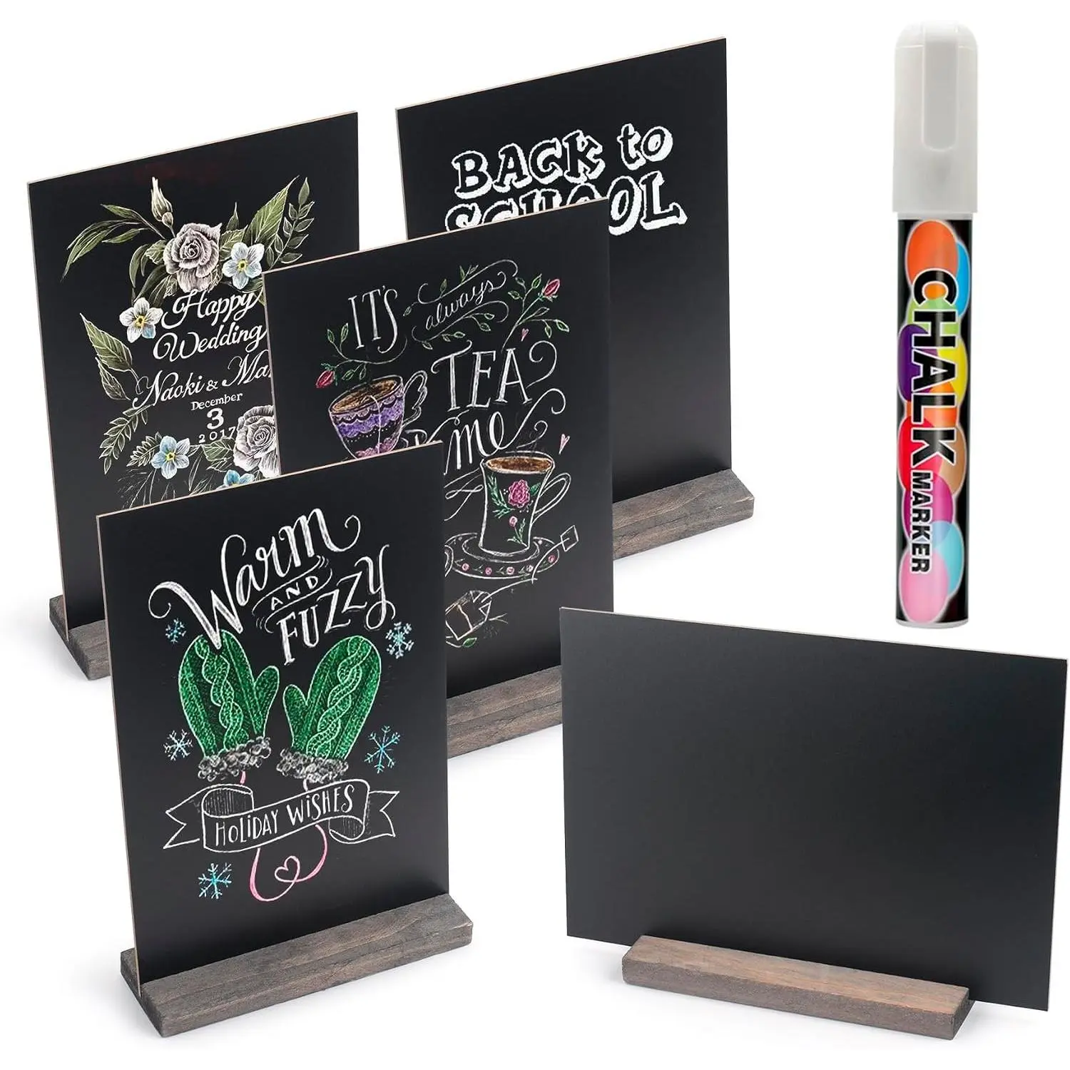 Mini Chalkboard Signs with Stand - 6 PCS Vintage Wooden Tabletop Chalkboard Sign - 6 x 9 Inch Small Message Chalk Board Food Menu Sign, Wedding Decorative Chalkboard Table Signs