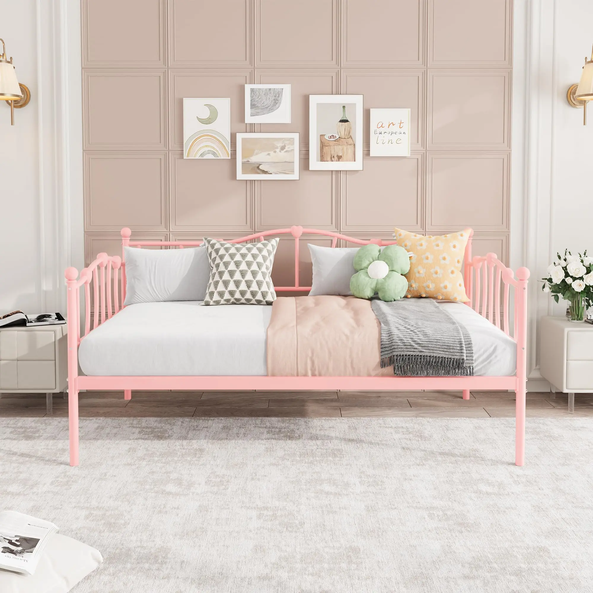 Twin Size Daybed Frame with Stylish Headboard – Heavy Duty Steel Slat Support Sofa Bed for Living Room, Bedroom & Guest Room