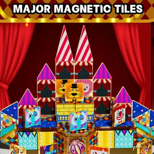 Circus Theme Magnetic Tiles 52/60pcs, Volcano Lava Educational Toy, Christmas/halloween/birthday Party Gift, DIY Building Blocks for Kids