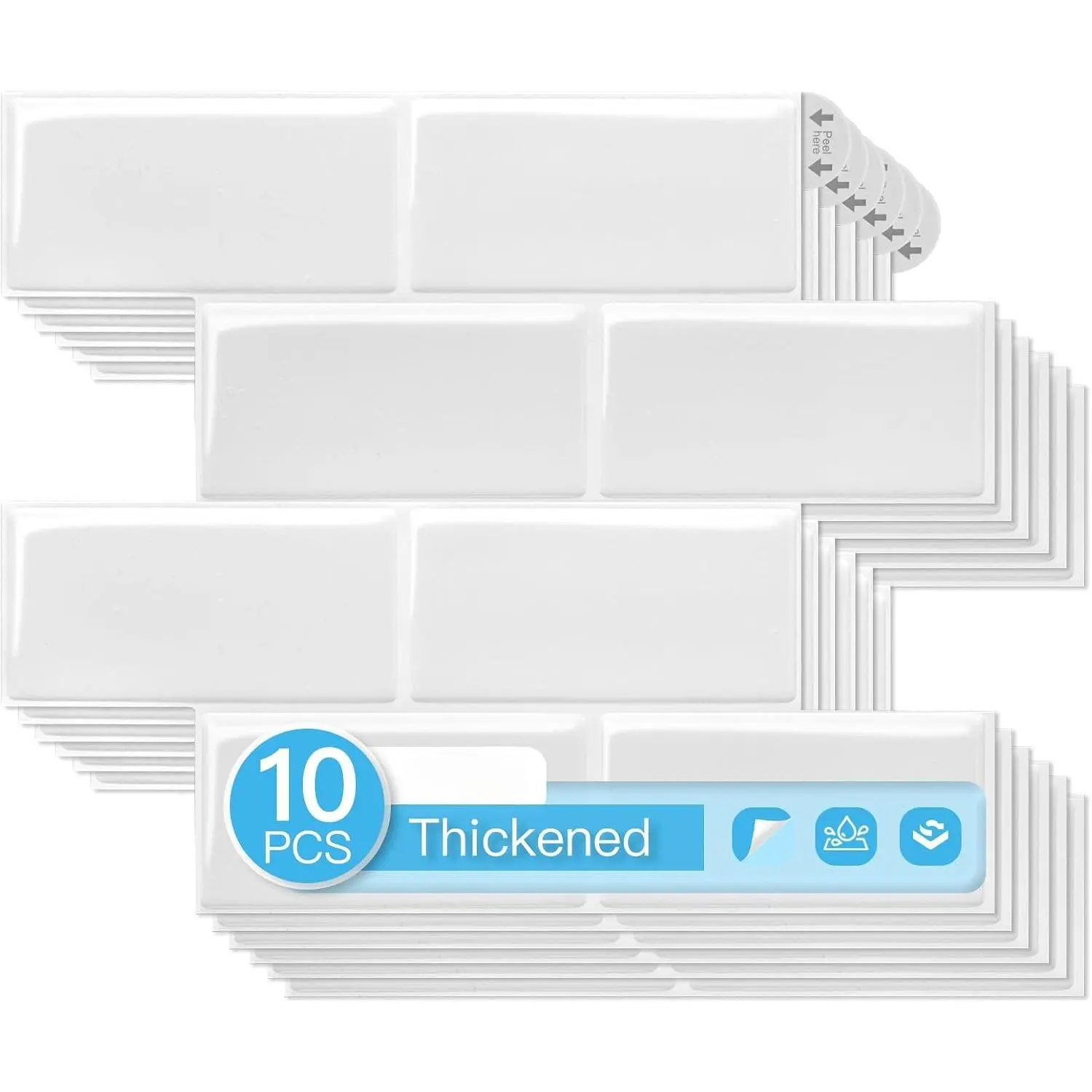 10-Pack Heavy-Duty Peel and Stick Backsplash, 12.6 x 10.6 Inch Stick  Wall Tiles for Kitchen Bathroom Countertop Decor, White
