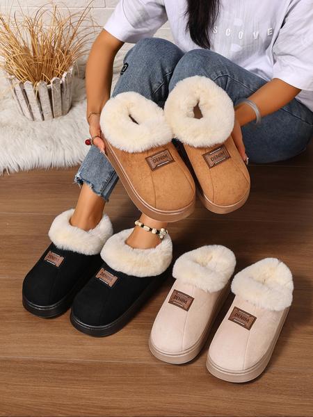 Women's Plus Size Warm Fleece Lined Boots, Casual Fluffy Snow Boots for Fall & Winter, Comfortable Indoor Outdoor Shoes