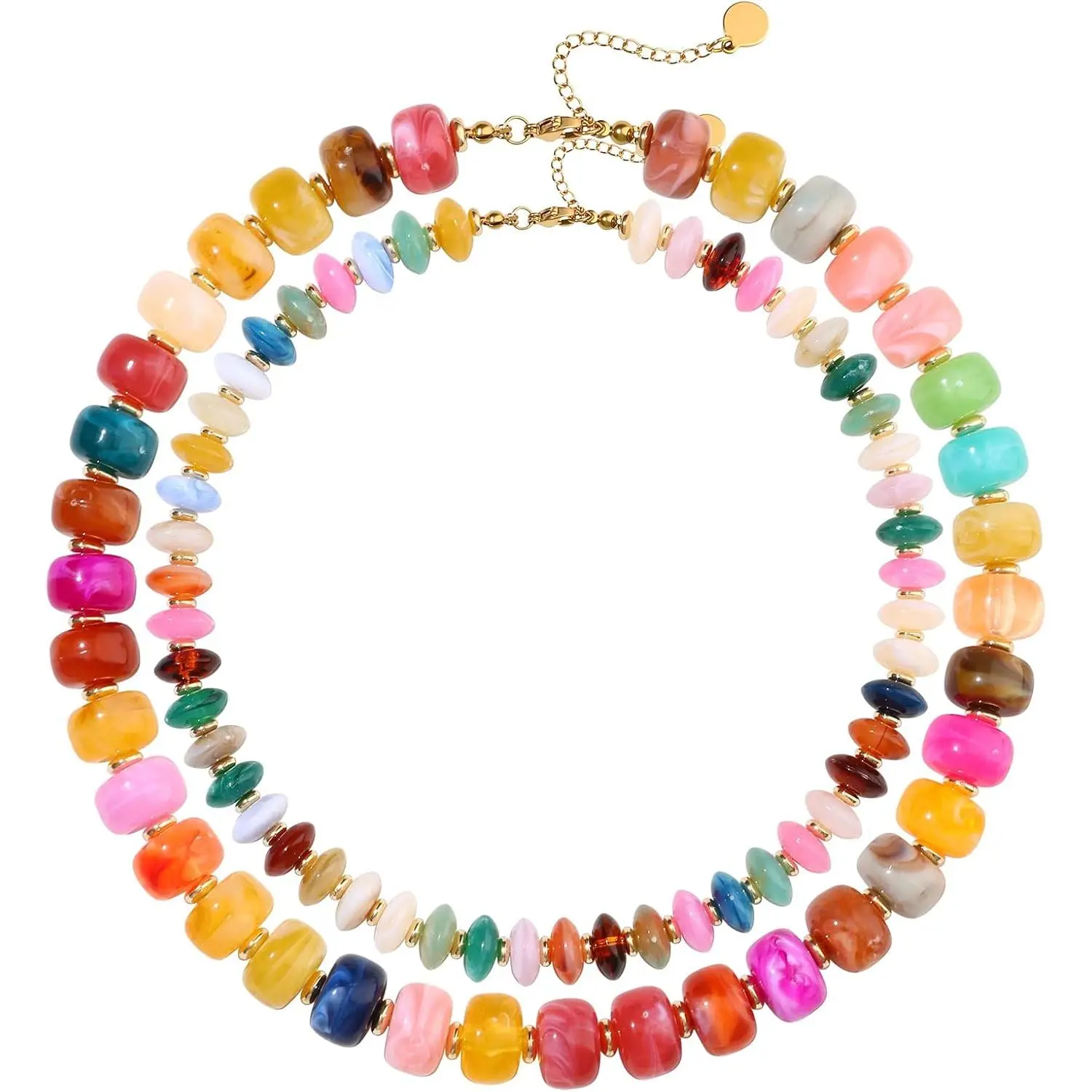 2Pcs Chunky Beaded Necklaces for Women Trendy - Colorful Resin Bead Necklace - Boho Statement Choker Necklace Summer Beach Jewelry Mothers Day Gifts for Mom