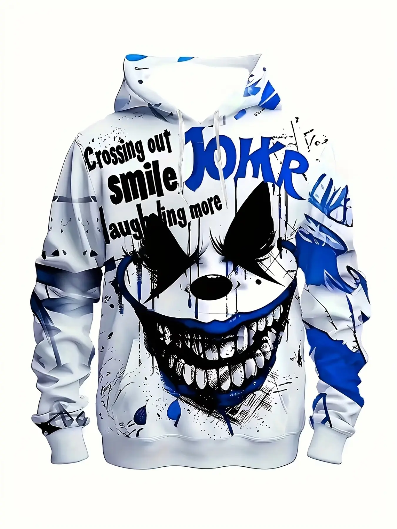 Men's Casual Hooded Sweatshirt, Clown 3D Print, Loose Fit, Elastic, Drawstring Pockets, Knit Fabric, All Seasons, Fashionable Outdoor Wear