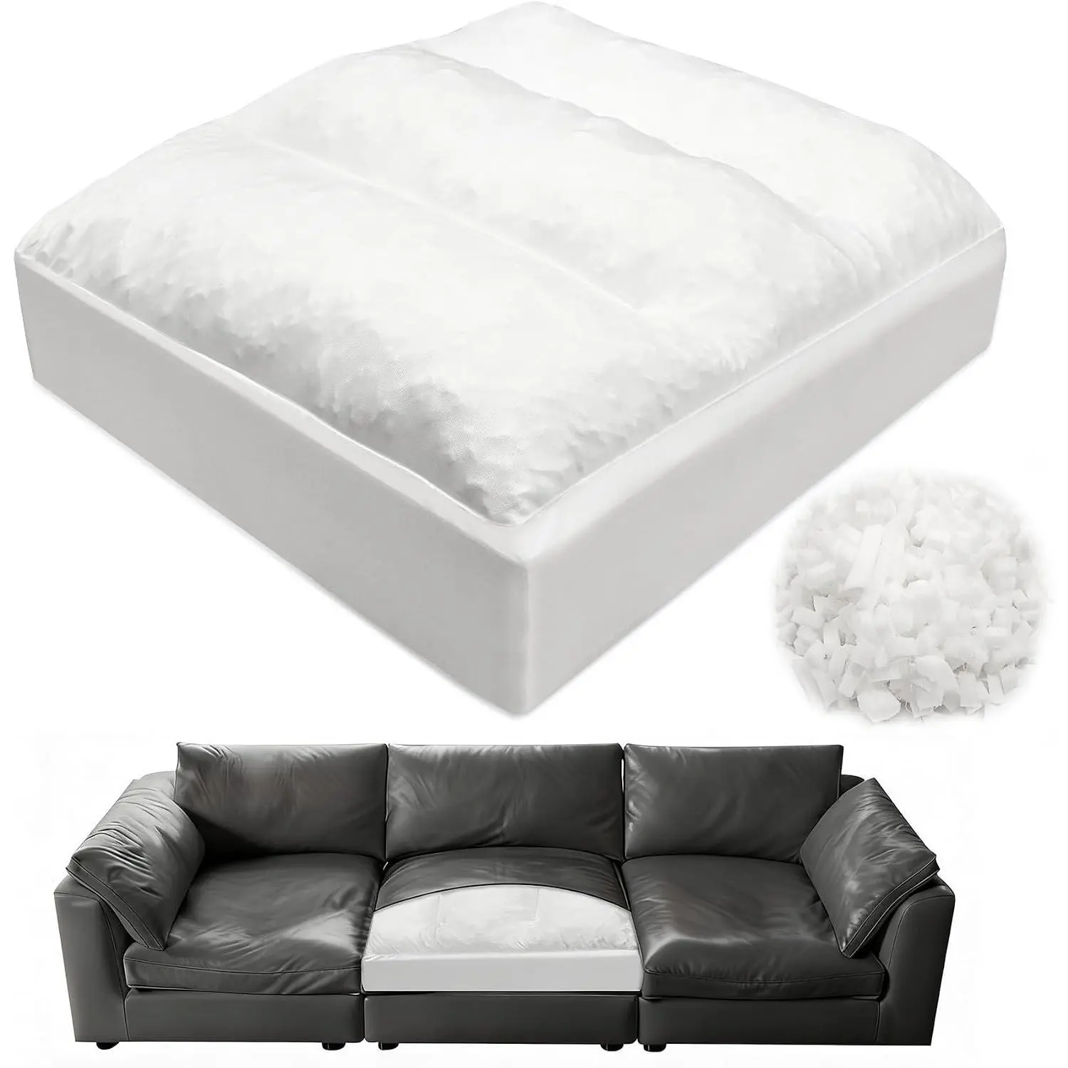 Replacement Couch Cushion 24"X 27"X 6"-7" Top Layer Shredded Foam and 30d Solid High-Density Sponge Sofa Cushions Replacement Insert Soft Supportive Sofa Seat Cushion