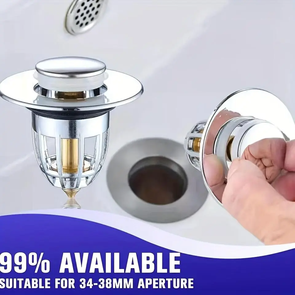 1pc Bathroom Sink Plug Stopper, Wash Basin Core Bounce Up Drain Filter, Shower Sink Filter Plug, Kitchen Bathtub Stopper, Copper Core Model Filter, Bath Drain Cover