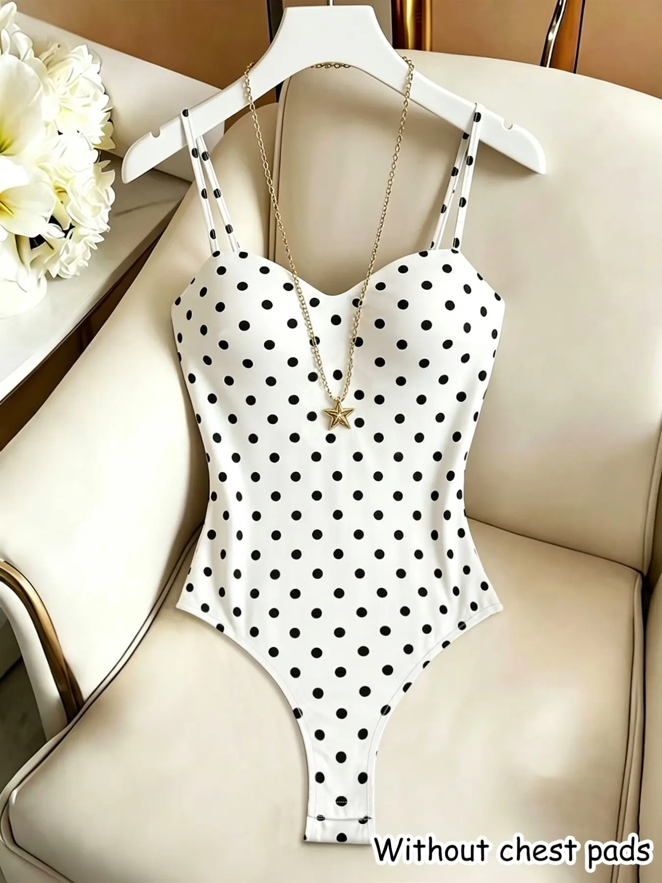 Women's White Polka Dot Bodysuit Double Spaghetti Straps Sweetheart Neck Sleeveless Slim Cami One-Piece Top Y2K Style For Summer Daily Outings Vacation & Party Outfits Without Chest Pads Tank Top Bodysuits