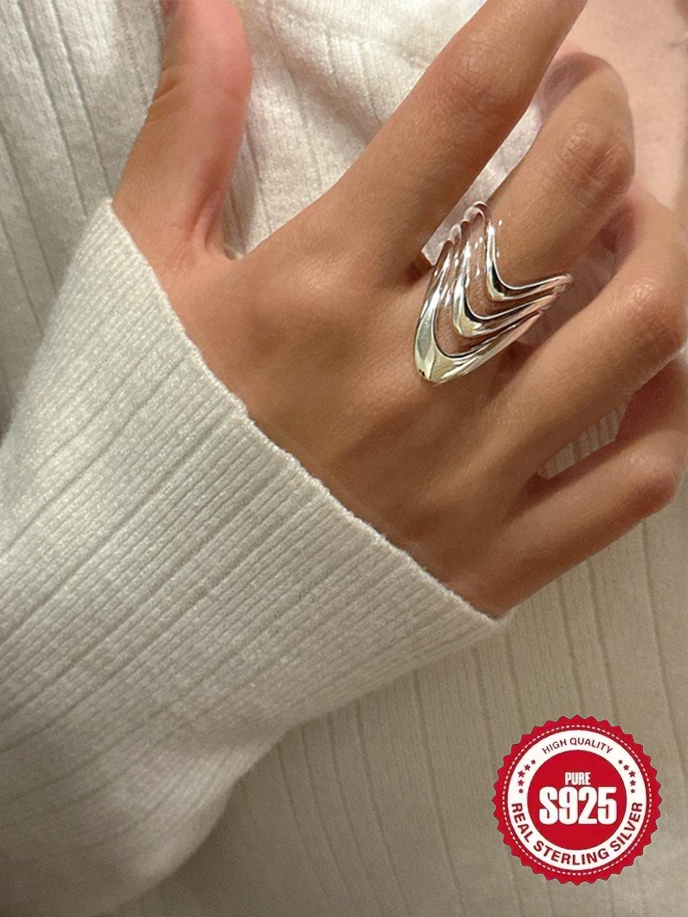 S925 Sterling Silver Fashionable Wide Band Geometric Design Ring, Fashion Jewelry for Party, Daily Clothing Decor, Trendy All-match & Exquisite Jewelry for Birthday Gift