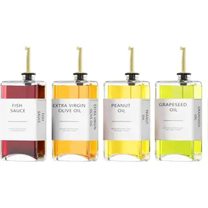 4 Pieces Gold Kitchen Cooking Oil Dispenser Set Olive Oil Vinegar Soy Sauce Dispenser Bottles Durable Leak-Proof Easy-Pour Spouts Elegant Design for Kitchen Dining Table