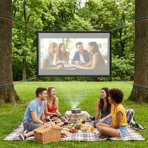 No-Drill Projection Screen Frame, Wrinkle-Free Anti-Glare, Easy Installation Modular Frame, Ideal for Home Theater, Bedroom, Dorm, Backyard Movie Night, No Drill Wall Hanging