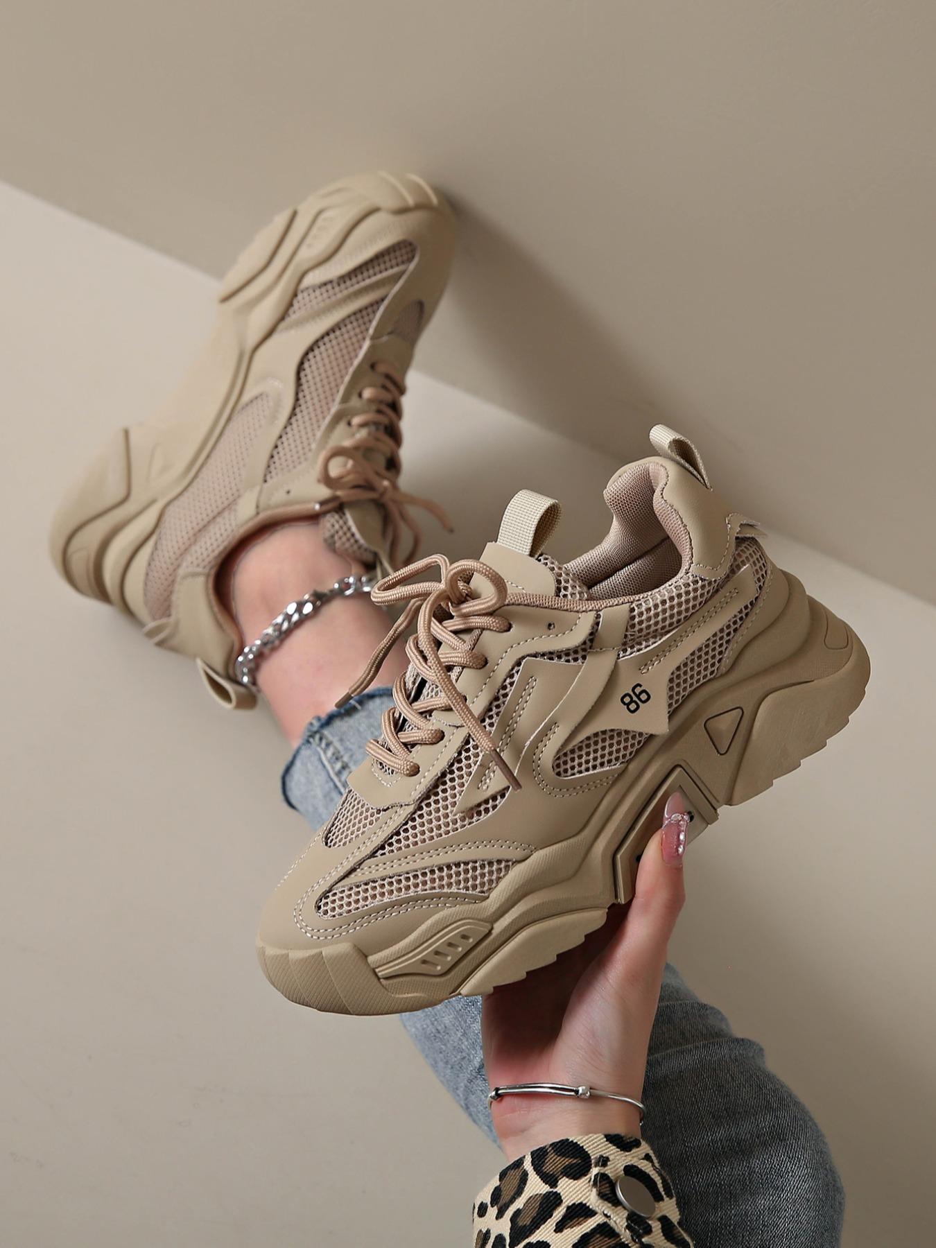 Women's Fashionable Lace Up Contrast Mesh Sneakers, Casual Comfortable Breathable Sports Running Shoes, Jogging Shoes, All-match Basic Shoes for Daily Wear