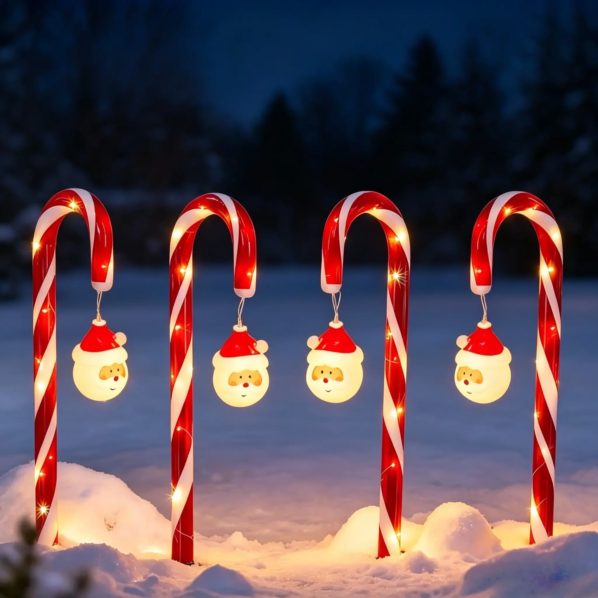4-Pack Christmas Candy Cane Stake Lights, 8 Modes, Outdoor Garden Decor, Pathway & Yard Decoration, Energy Efficient a Rating