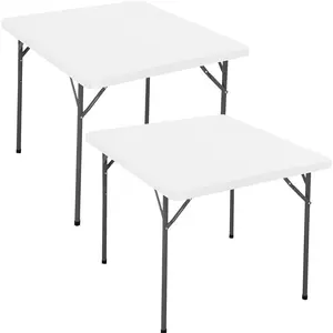 2 Pack Square Fitted Tablecloths 34 x 34 Inches for Card Tables Elastic Waterproof Stretch Washable Table Cover Folding Spandex Table Cloth for Camping Banquet and Parties (White)