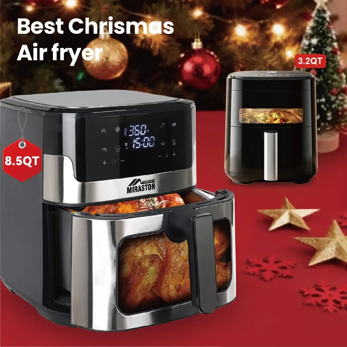 8.5QT/3.2QT Air Fryer, Upgraded Large Capacity Suitable For 5-6 People, Smart Touch Screen For Easy Operation With 8 Preset Functions, Non-stick Coating For Easy Cleaning, Kitchen Accessories, Toaster Oven, Deep Fryer, Air Fryers, Kitchen