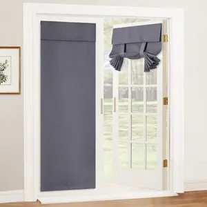 Grey Blackout French Door Curtain  Privacy Thermal Insulated Window Shade Self Adhesive No Drill 26 x 69 Inch 1 Panel
