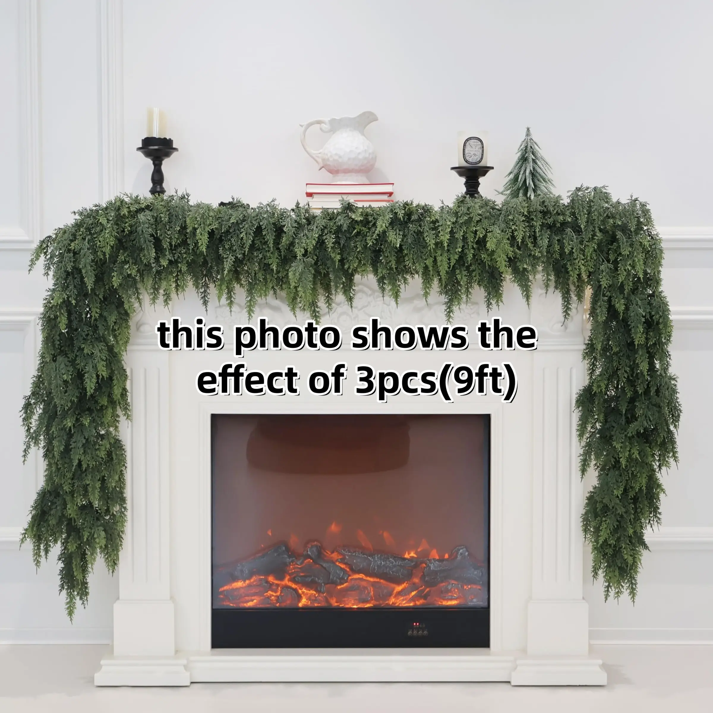 3pcs 6/9ft Christmas Cedar Garland, Artificial Real Touch, Realistic Greenery Pine Garland, for Mantle Fireplace, Outdoor Indoor Decorations