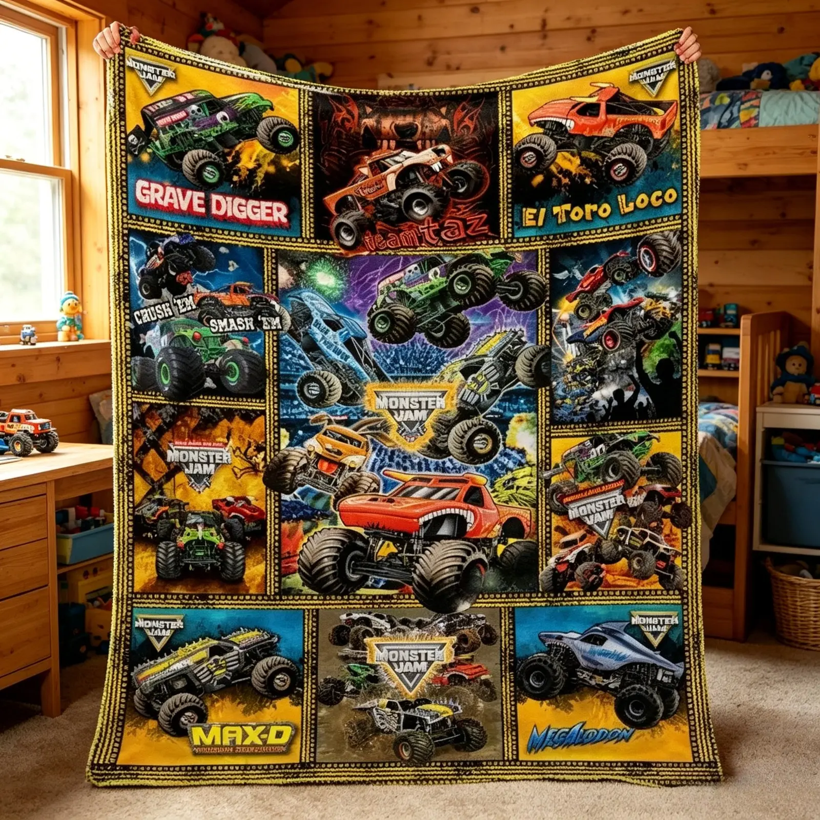 Monster Jam Inspired Funny Flannel Blanket Monster Truck Print Soft Cozy Lightweight AC Throw Blanket Kids Adults Sofa Bed Bedroom Living Room Office Travel Camping Movie Night Home Decor Gift Birthday Christmas Viral Racing Truck Blanket