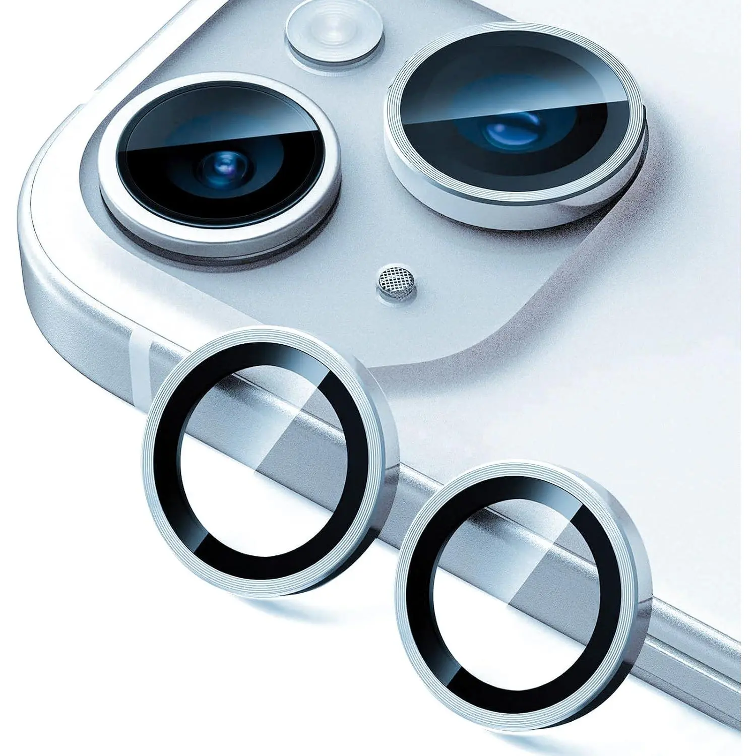 2 Pack Camera Lens Protector for  14/14 Plus/ 15/ 15 Plus,9H Tempered Glass Scratch Resistant Metal Ring Camera Cover Accessories,Blue