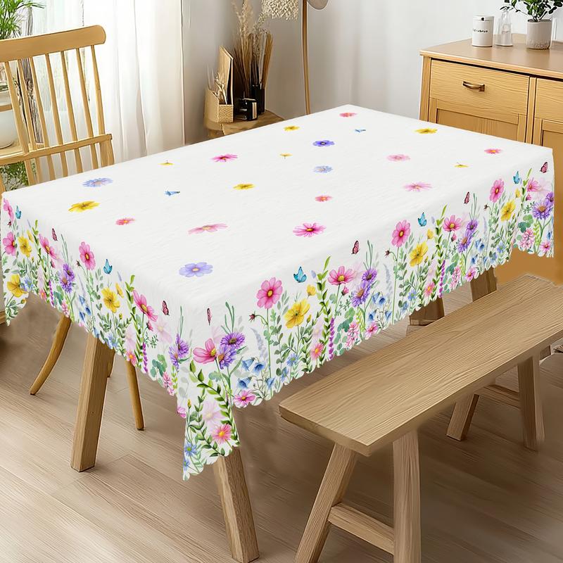 1pc Spring Round And Square Tablecloth, 5 Sizes, Floral And Butterfly Design Wallpaper, Easter Party, Valentine'S Day Theme, Spring Decoration, French Style, Suitable For Home Kitchen And Picnic Tablecloths, Gifts
