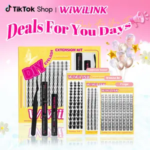 WiWiLink Sunset Wanna Be Freya Manga Lashes Cluster C D Curl DIY Lash Extension Kit and Lash Clusters 8-18mm with Bond Seal and Remover - Ultra-Thin Transparent Bands, Lash Magic Anime False Lash Extension Kit Makeup Cosmetic Makeup Individual Eyelash