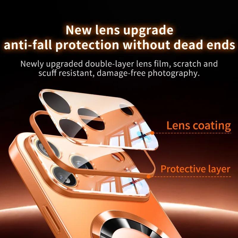 Luxury Matte Magsafe Case For iPhone 17Pro 16 15 14 13 12 ProMax Glass Lens Camera Wireless Charging Protection Cover Protective Smartphone Casing