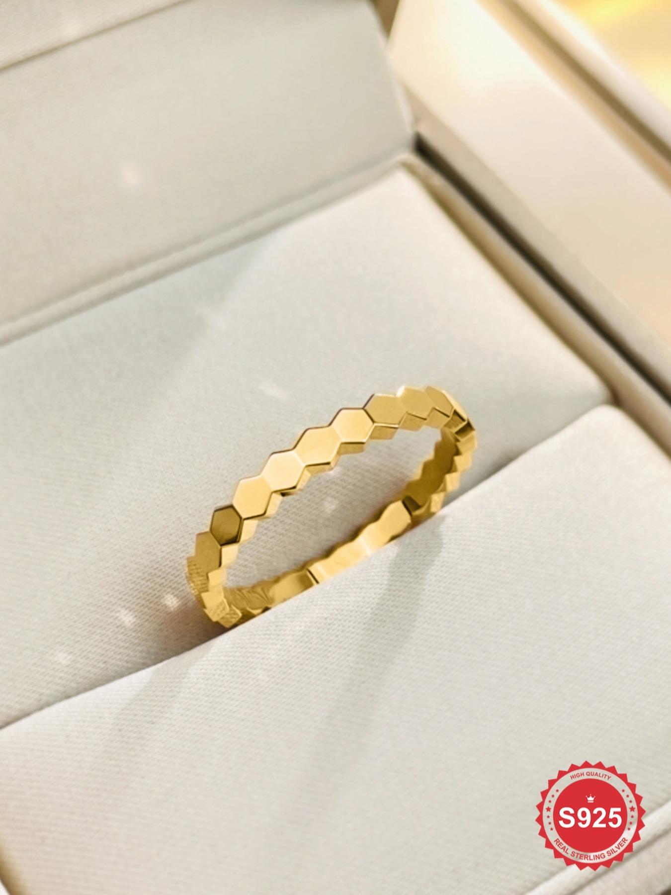 925 Sterling Silver Simple Honeycomb Design Ring, Fashion Personality Accessories for Women & Girls, Trendy All-match & Exquisite Jewelry for Birthday Gift