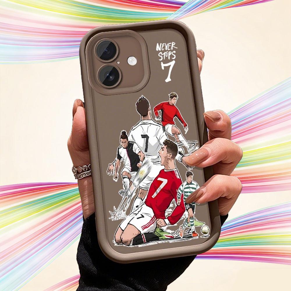 Soccer Player Number 7 Junk Phone Case for iPhone 17 Pro Max 16 E 15 14 Plus 13 12 11 Pro Max & Samsung S21S22 S23 S24 S25 S26 Ultra Plus, "Never Stops" Football Legend Brown Matte Shockproof Protective Cover